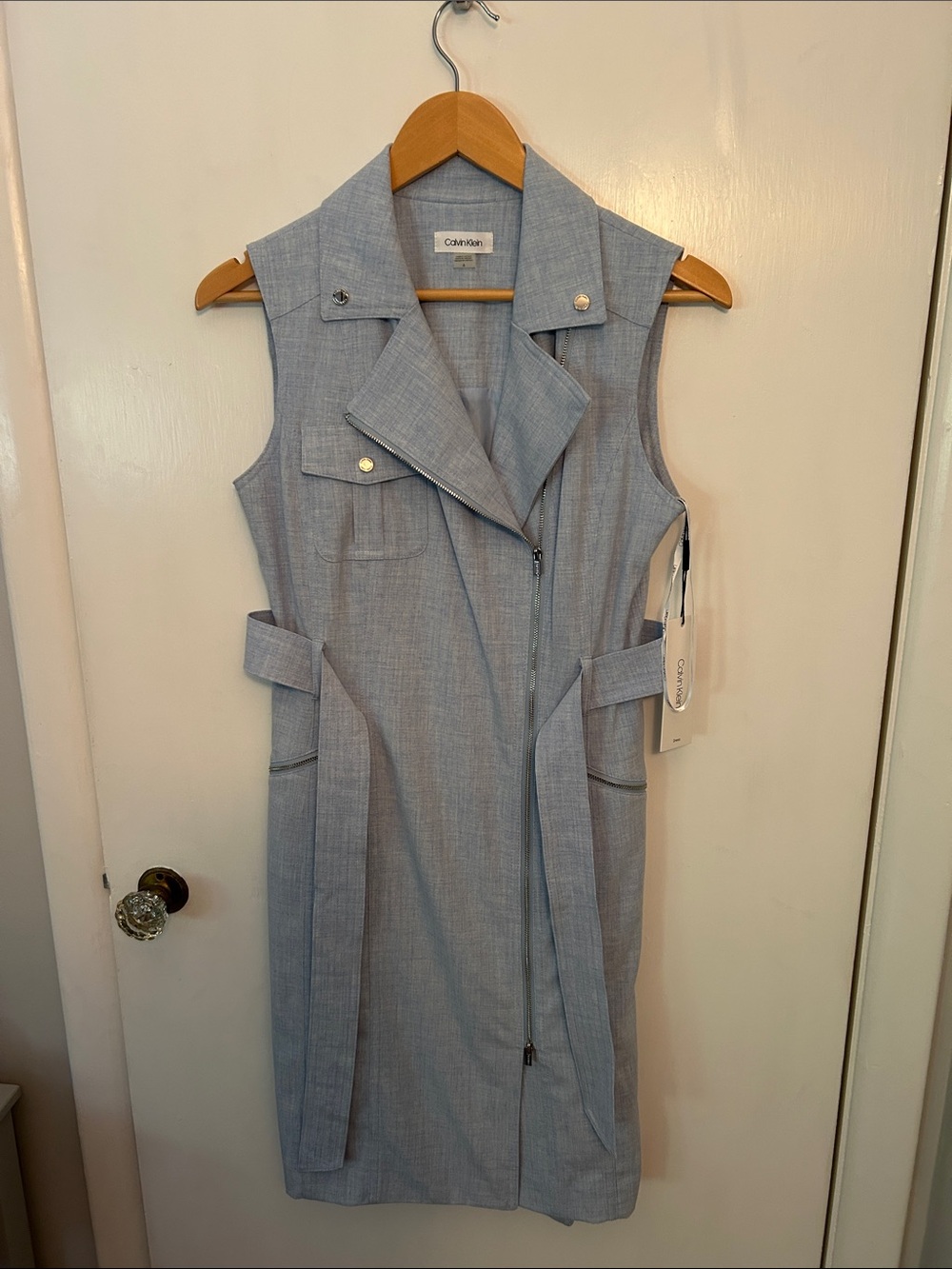 Calvin Klein Sleeveless Light Blue Zip-Front Midi Dress
